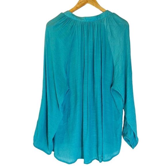 Per Se Women's Beachy Lightweight Blouse Turquoise Size 1X Long Sleeve - Picture 3 of 6